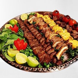 کباب برگ+جوجه کباب+کباب شاندیزی+کباب کوبیده با دورچین و 4 پرس چلوکره ایرانی