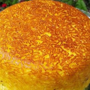 کته قالبی زعفرانی با برنج ایرانی و کره محلی
