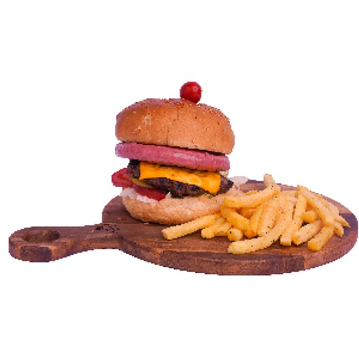 150گرم گوشت/ پنیر گودا/ چوریتسو/ گوجه/ کاهو/ خیارشور/ سس مخصوص/ به همراه سیب
