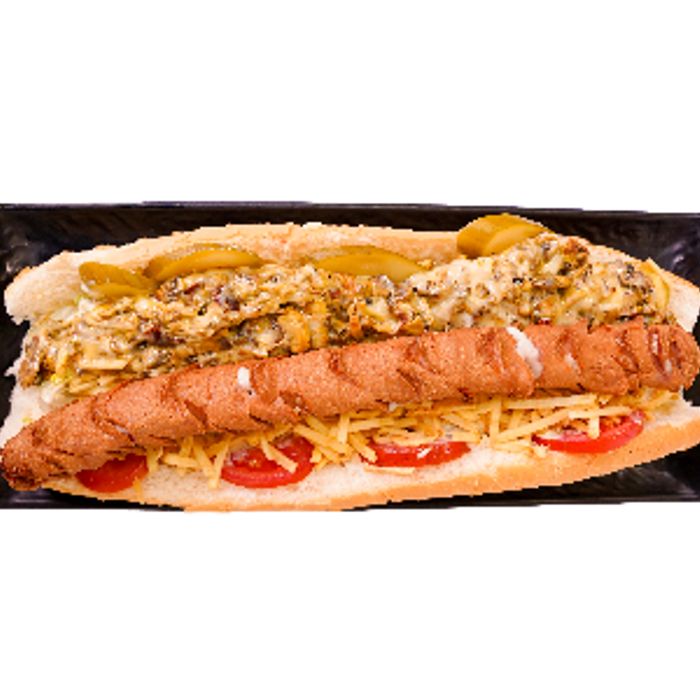هات داگ پنیری/ قارچ و پنیر/ چیپس/گوجه/ کاهو/ خیارشور/ سس مخصوص