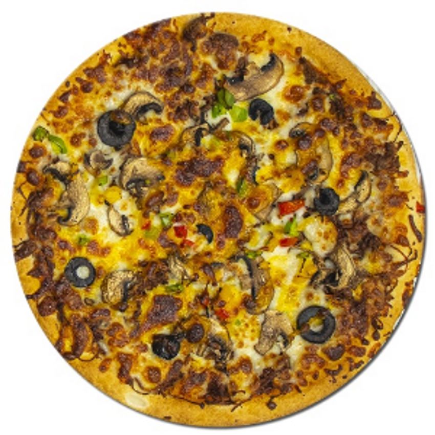 گوشت چرخ کرده طعم دار شده .قارچ.کنجد.پنیر ترکیبی.ذرت سس مخصوص.