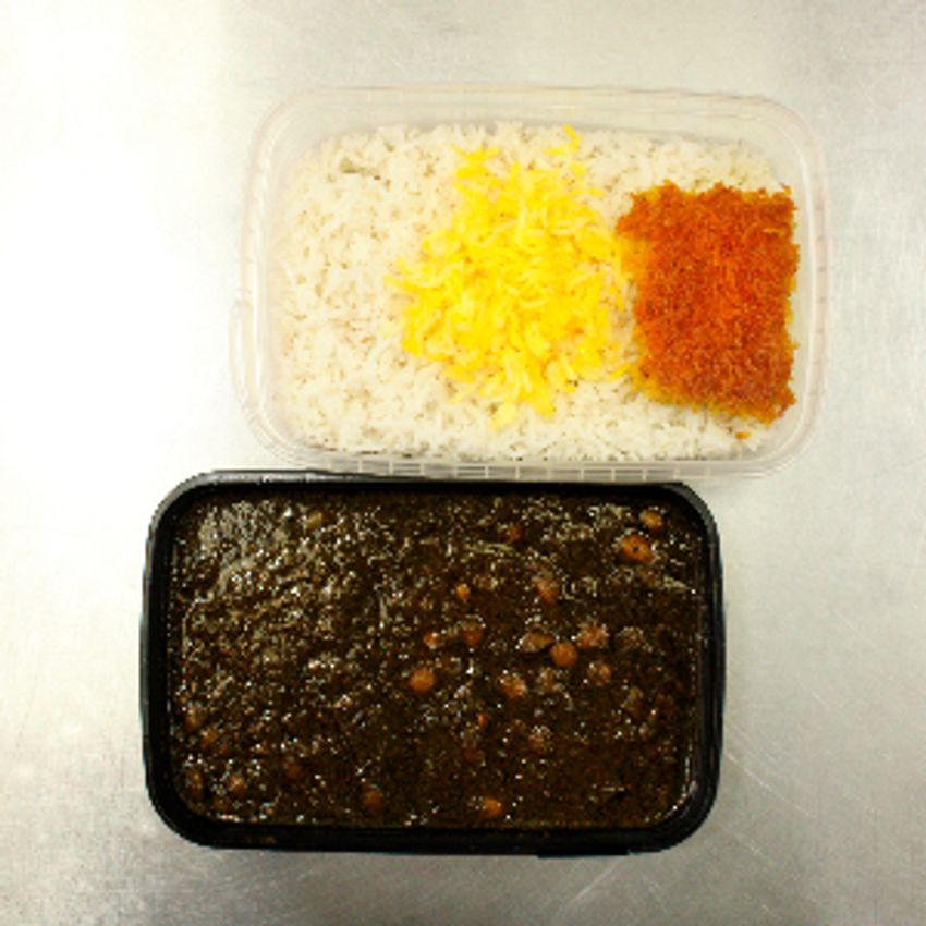 70 گرم گوشت گوساله+سبزی خورشتی محلی +لوبیا چیتی