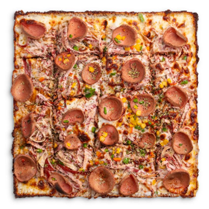 210گرم سوسیس کوتل دودی و ژامبون مرغ دودی و ژامبون گوشت دودی، سس گوجه‌فرنگی، قارچ، ذرت، فلفل دلمه، پنیر موزارلا، خمیر دیترویت