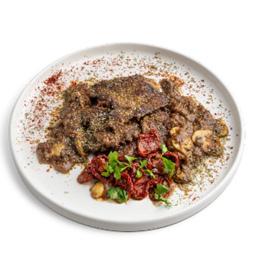 350 گرم راسته برشته، سس مالت و قارچ، گوجه خشک