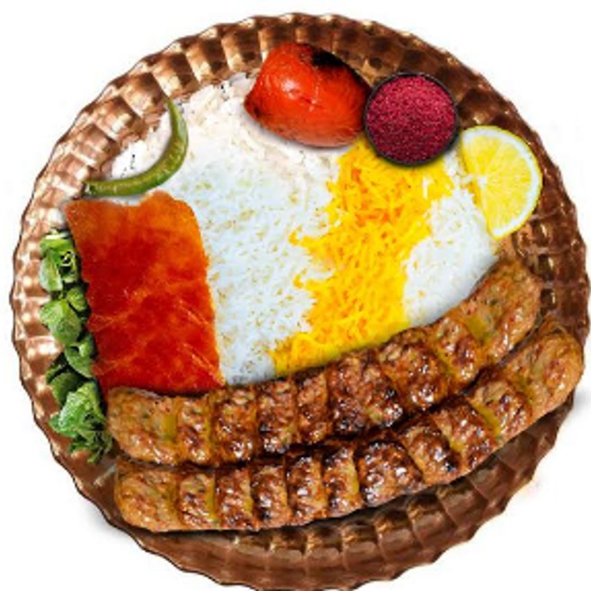 دو سیخ کوبیده گوسفندی(هر سیخ100گرم)همراه با دورچین
