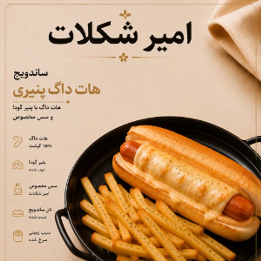 هات داگ با پنیر میکس به همراه سیب زمینی .