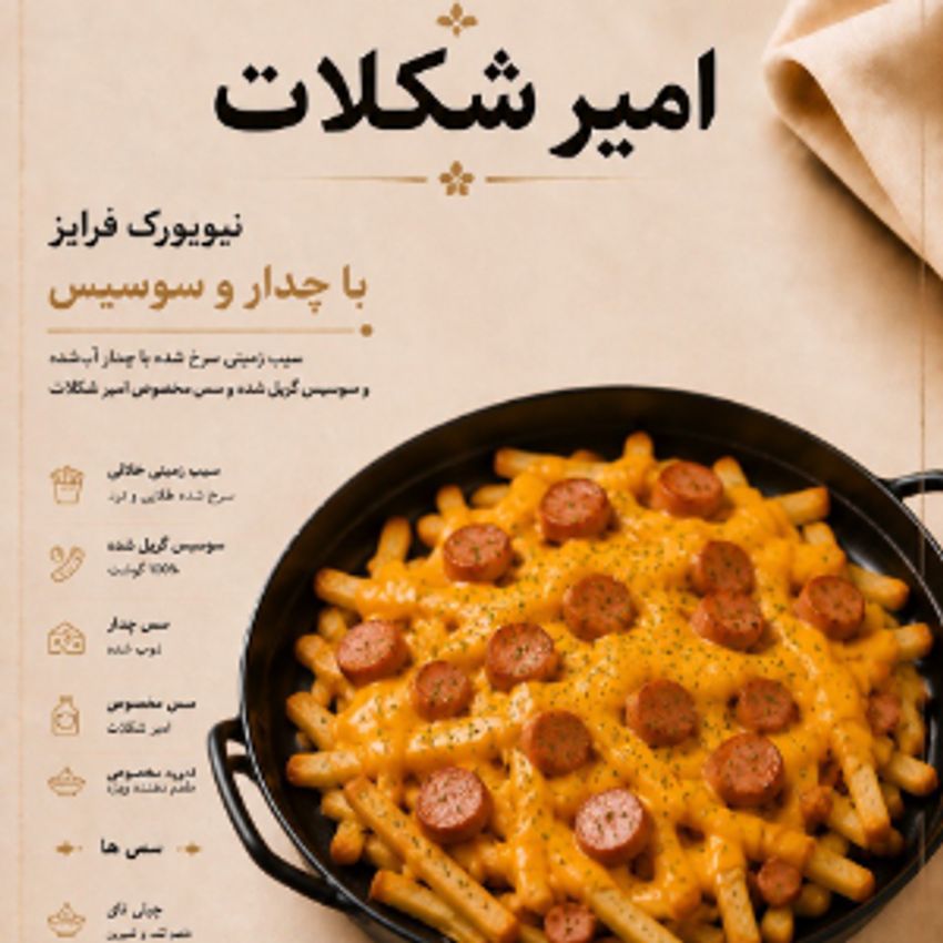 سیب زمینی سرخ شده با دیپ چدار و سوسیس